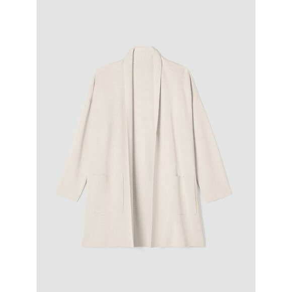 EILEEN FISHER Bone Ivory Silk Cotton Interlock Knit Long Cardigan, Size S - Picture 5 of 16